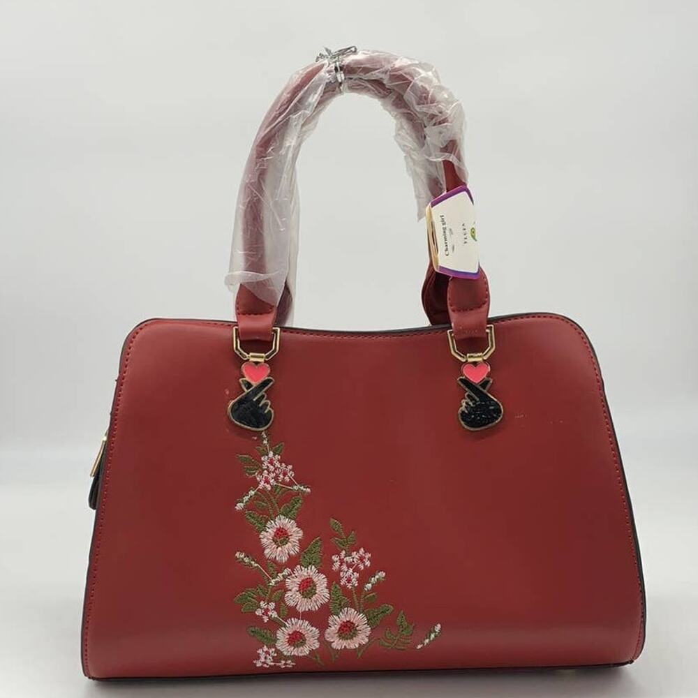 Embroidered Red Tote